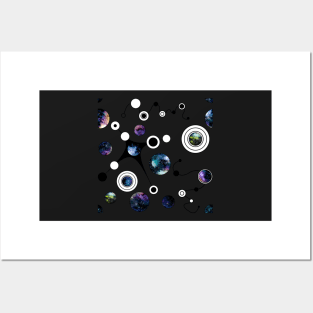 Watercolor Deep Space in Circles and Black Curve Lines Posters and Art